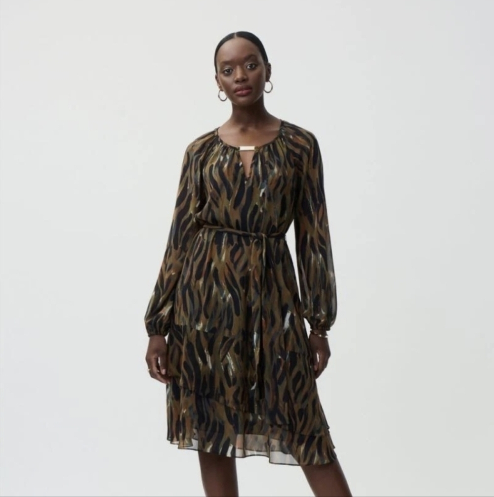Joseph Ribkoff Black Multi Chiffon Dress US Size 10 New